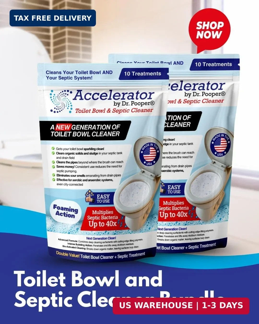 Accelerator by Dr. Pooper Toilet Bowl and Septic Cleaner – Foaming Bio-Activated