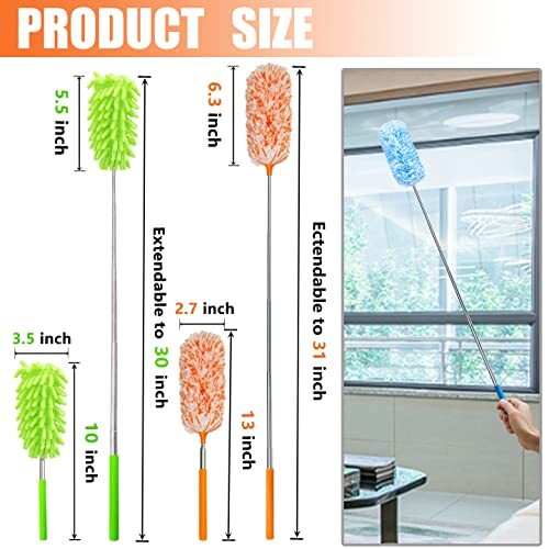 4Pcs Extendable Microfiber Duster Telescoping Car Window Office Cleaning Dusters