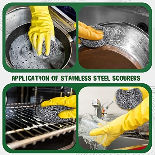 100 Pcs Heavy Duty Stainless Steel Scrubber – Metal Sponge Wire Scouring Pads fo