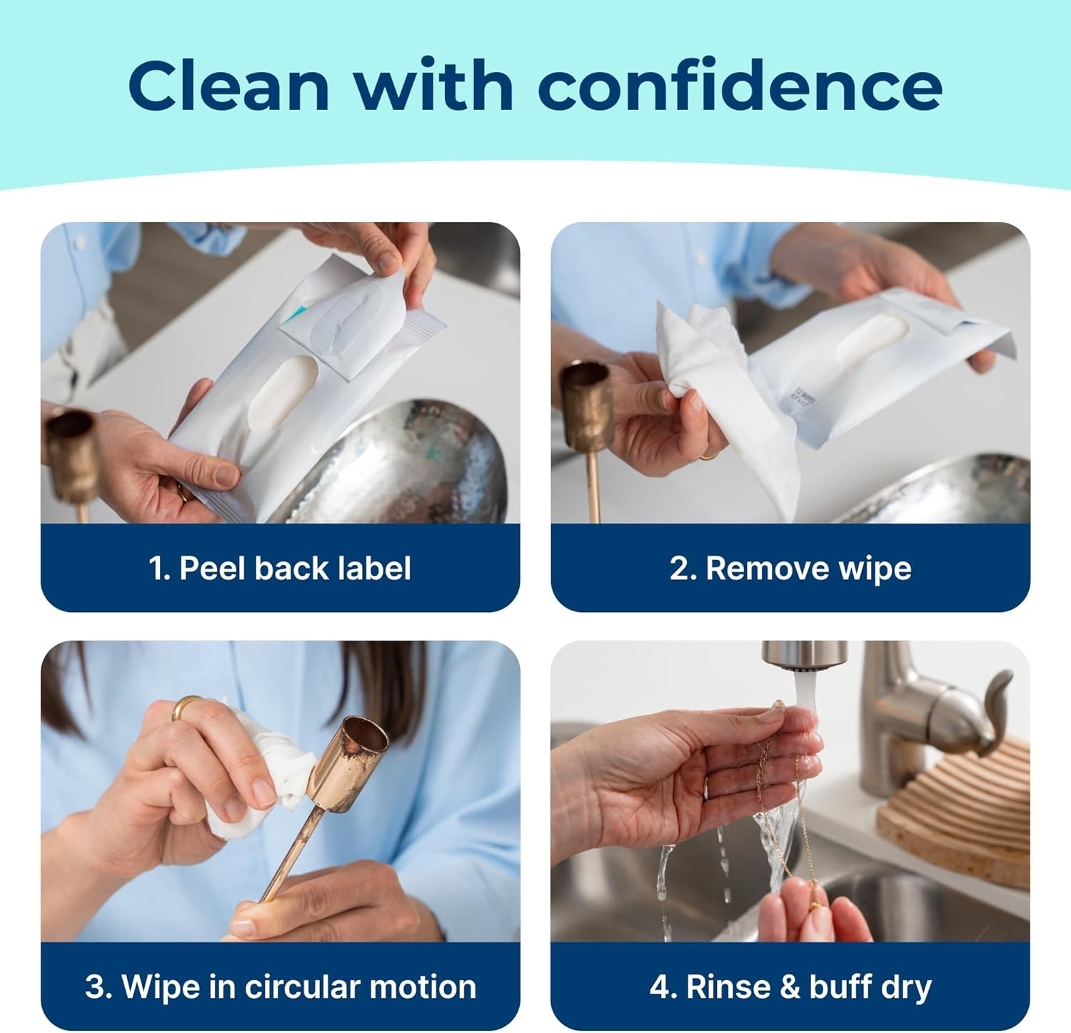 Brightening Silver Wipes | 12 Pack of Non-Toxic Metal Cleaners & Polish