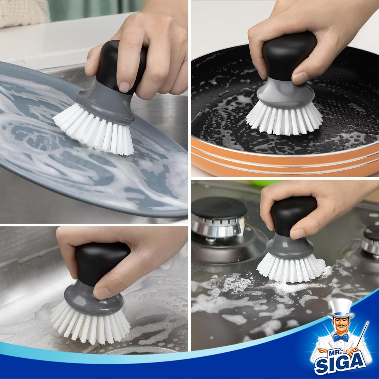 Dish Scrub Brush, Palm Brush Dish Scrubber with Ergonomic Grip, Kitchen Brushes