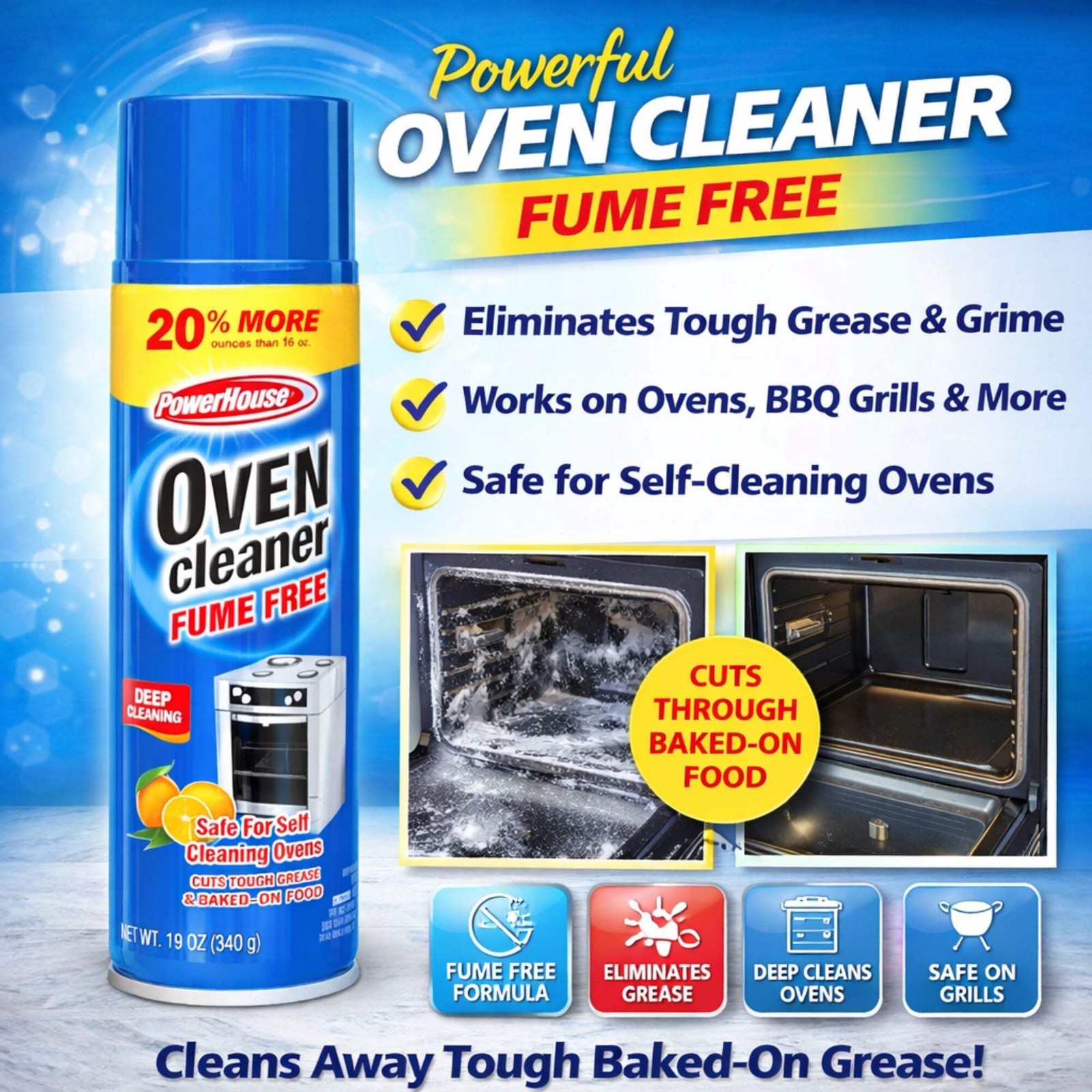 19 oz Oven Cleaner Spray Fume Free Deep Cleaning Grease Remover Kitchen Care