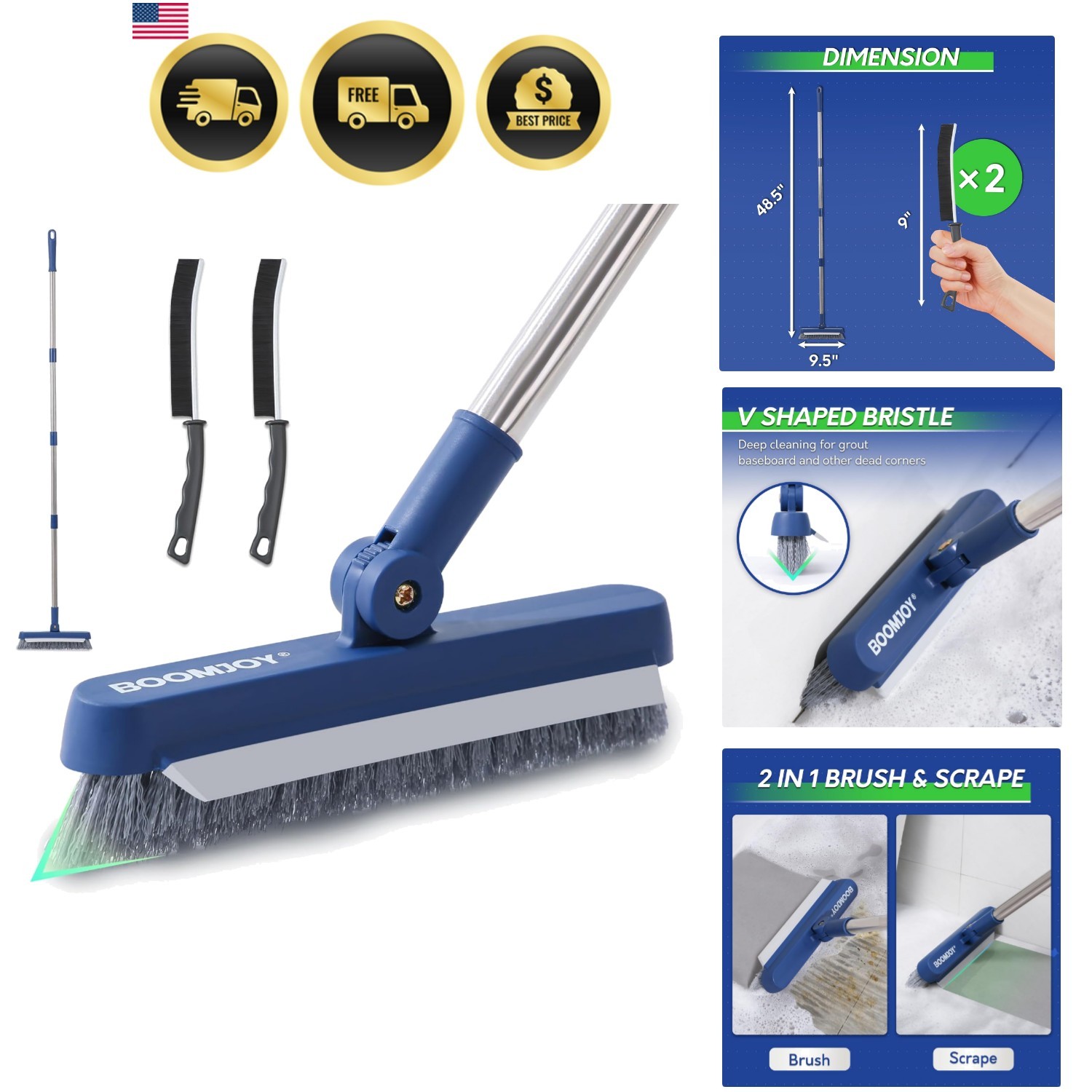 Grout Brush with Long Handle, Grout Cleaner Brush for Tile Floors, Stiff Bris…