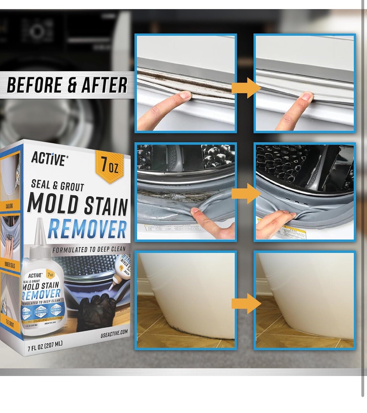 Active Mold Stain Remover Cleaner Seal Grout Deep Clean Heavy Duty Cleaner 7oz