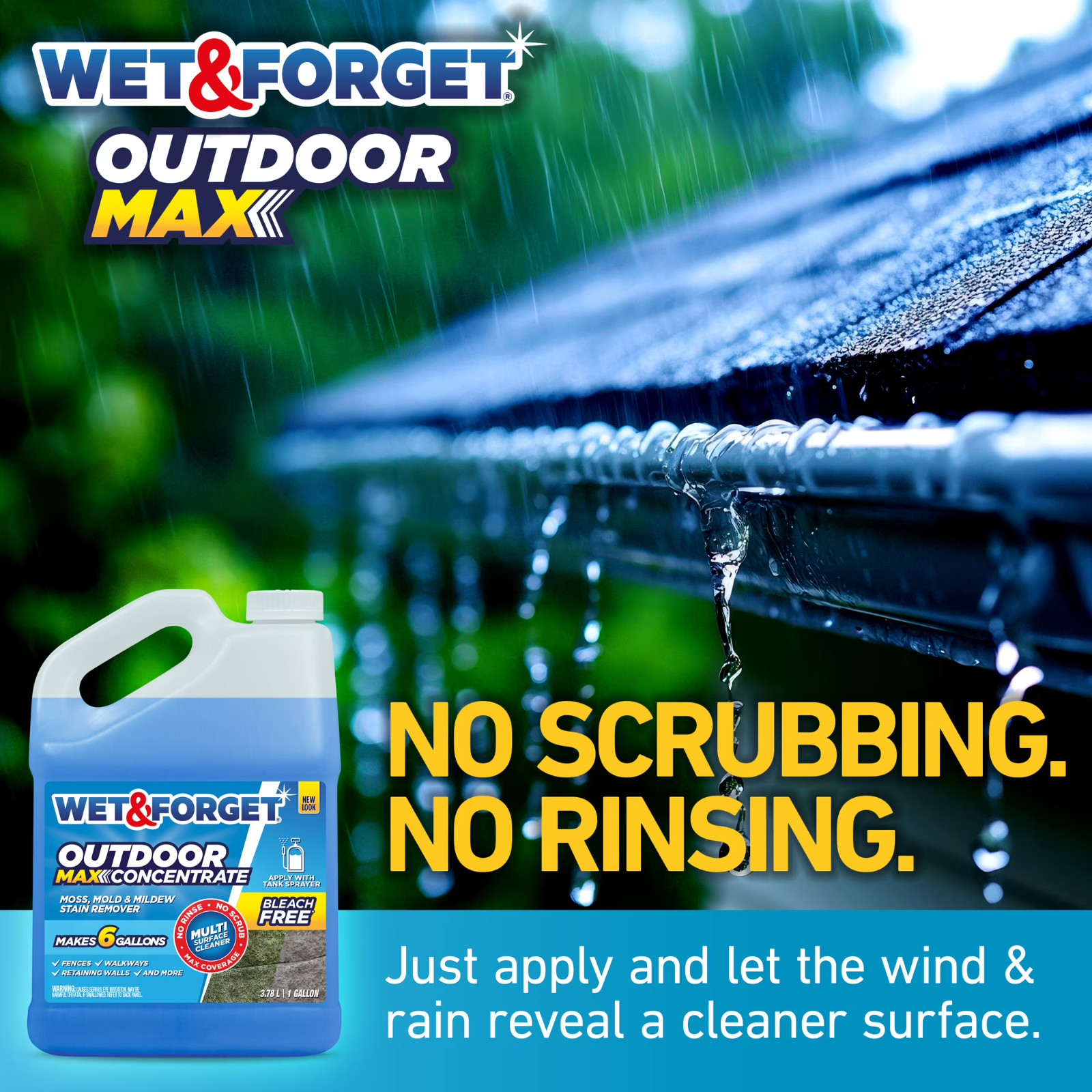 Wet & Forget Outdoor Moss, Mold and Mildew Stain Remover Concentrate – 1 Gal