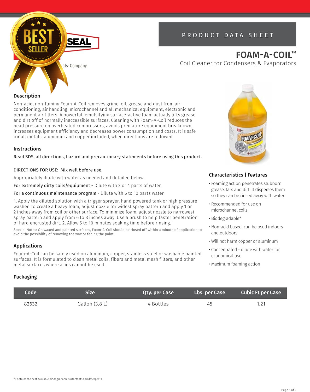 Coil Cleaner Foam 1 Gallon HVAC Indoor Outdoor Grease Grime Remover