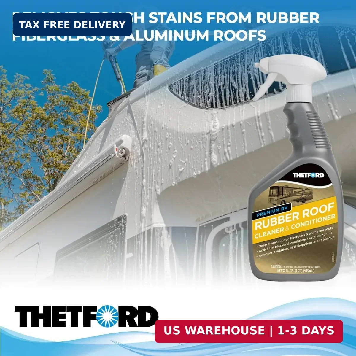 Thetford 32512 Premium RV Rubber Roof Cleaner and Conditioner-32, 32 fl. oz
