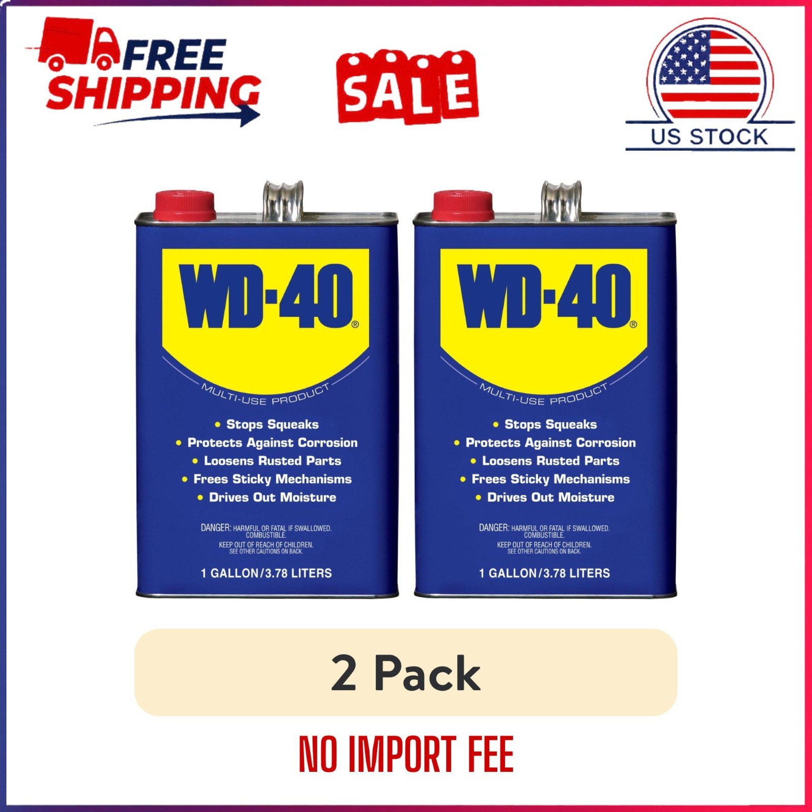2 PACK WD-40 Multi-Use Product Multi-Use Product Displaces Moisture, 1 Gallon