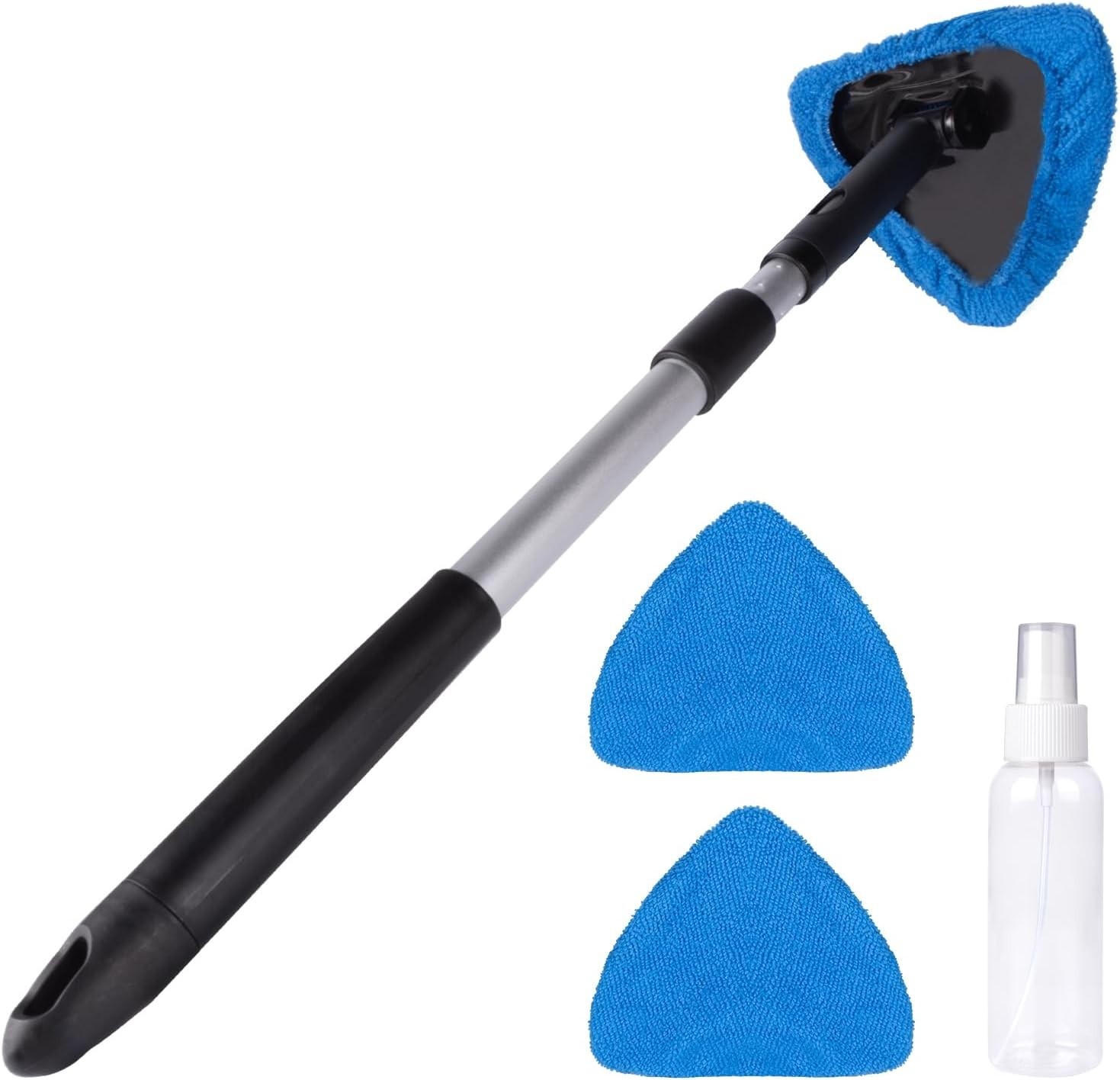Dark Blue Extendable Car Windshield Cleaner Kit with Microfiber Pads & Spray