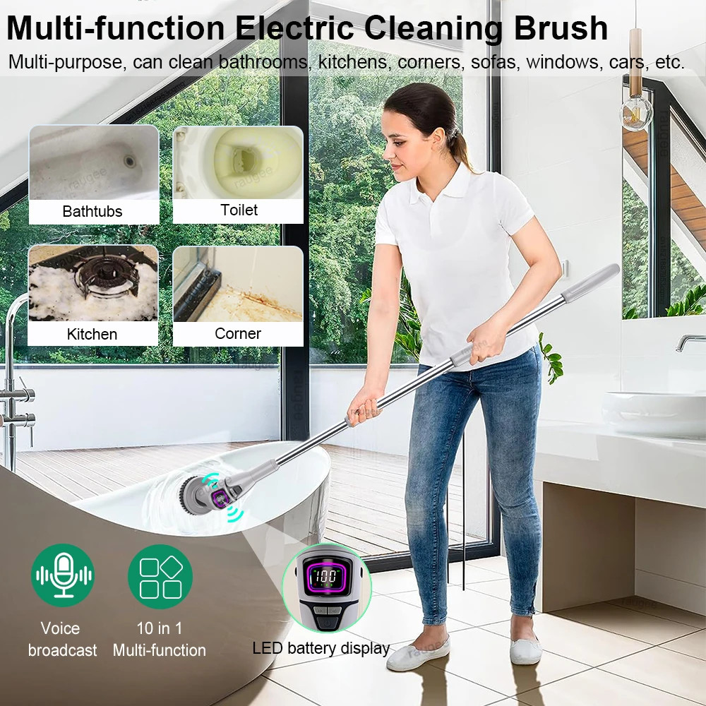 Electric Bathroom Cleaning Brush 10 in 1 Multifunctional Household Wireless Elec