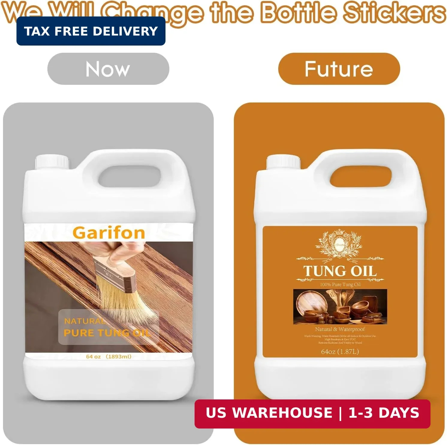 64 OZ 100% Pure Tung Oil for Outdoor Furniture & Indoor Wood