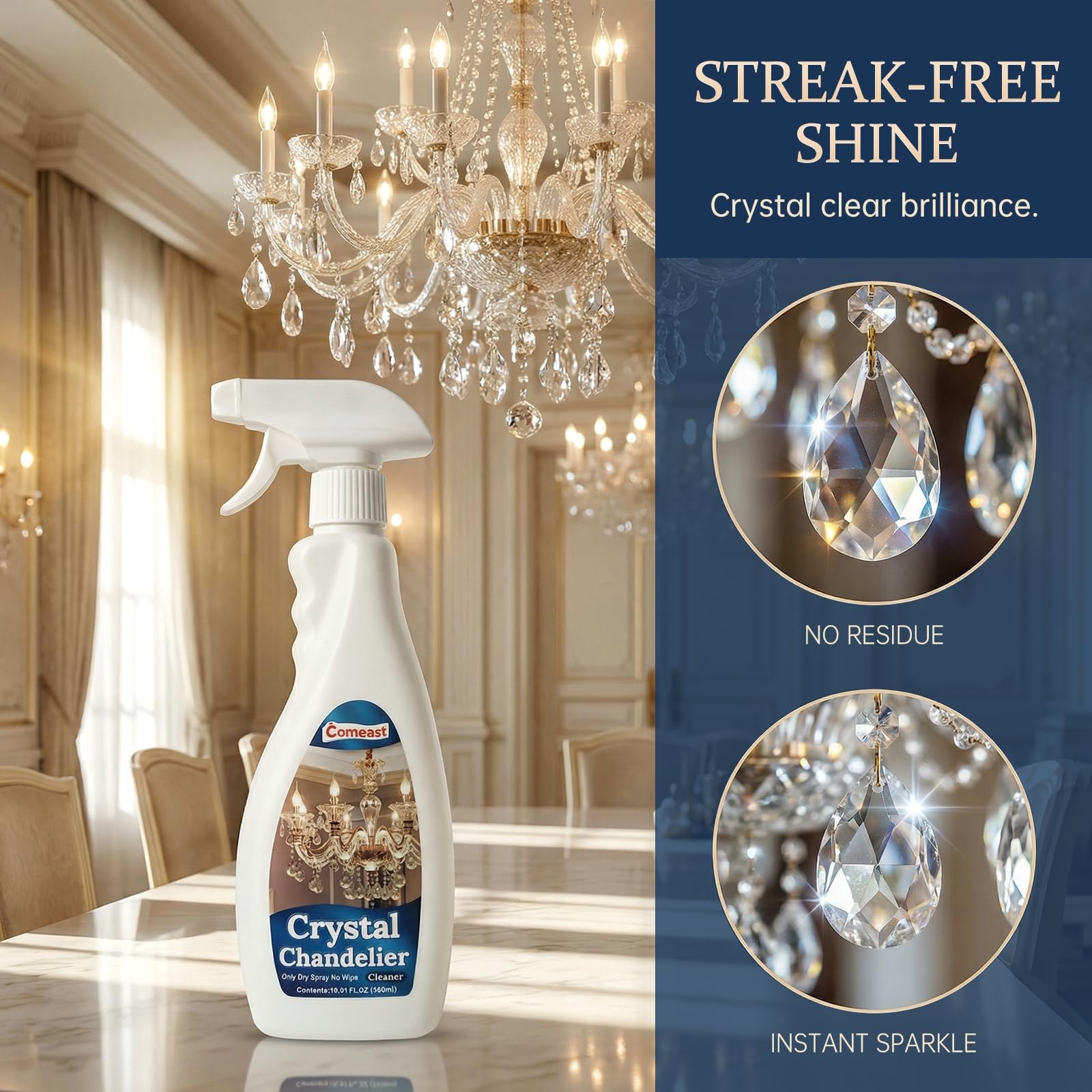 Crystal Chandelier Cleaner Spray, Easy Spray & Drip Dry Formula for Crystal, …