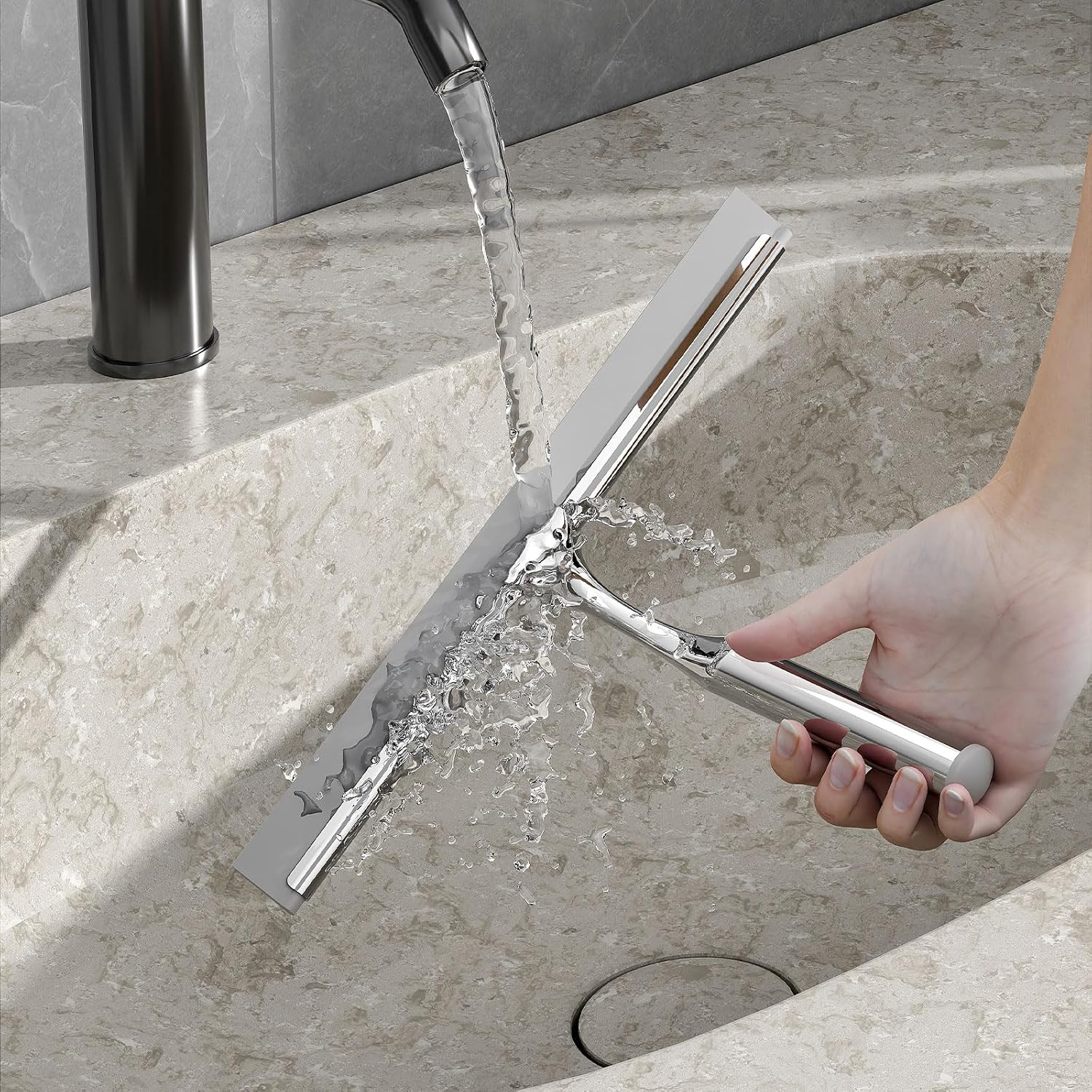 Shower Squeegee for Glass Doors, Stainless Steel Shower Squeegee for Bathroom, W