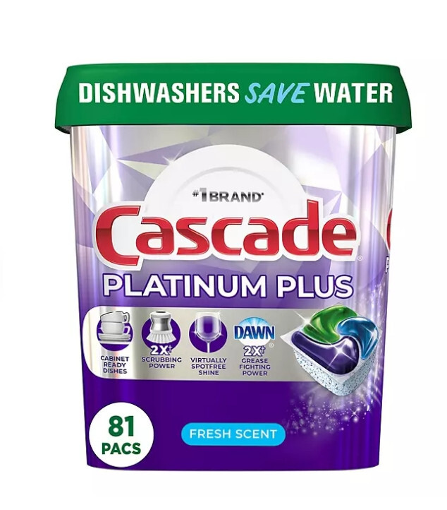 Cascade Platinum Plus ActionPacs Dishwasher Detergent Pacs, Fresh Scent, 81 ct.