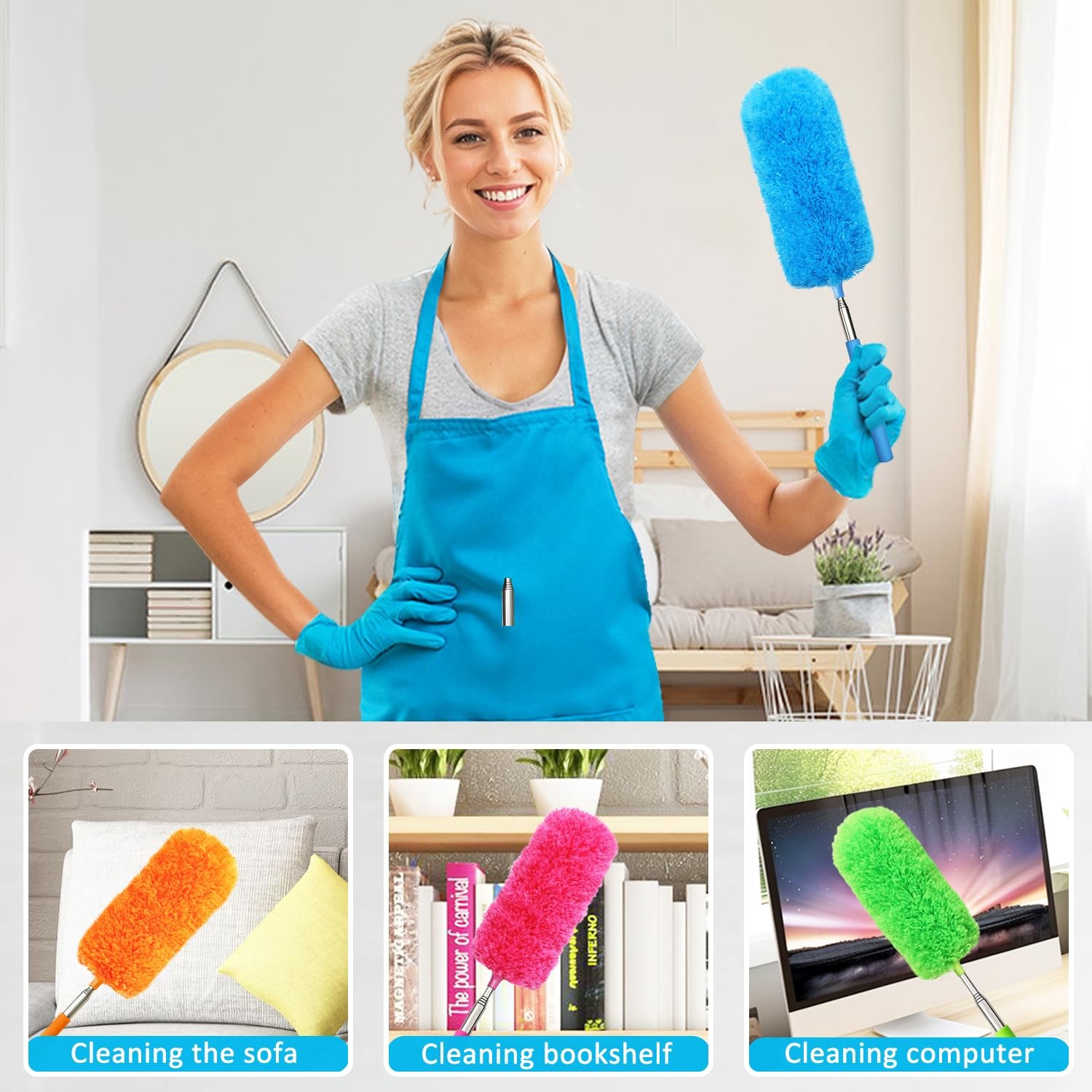 4 Pcs Washable Microfiber Feather Duster, with Extendable Pole and Bendable H…