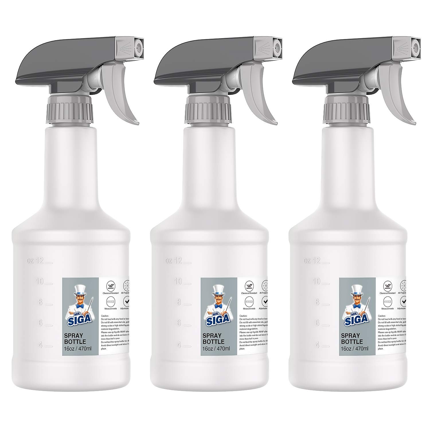 16 oz Empty Plastic Spray Bottles – Heavy Duty, Reusable, Leak Proof Nozzle, 3 P