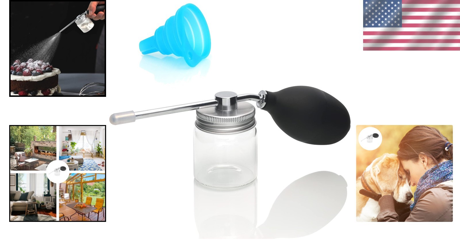 Clear Glass Powder Sprayer & Funnel – Perfect for Fine Spraying & Decorating
