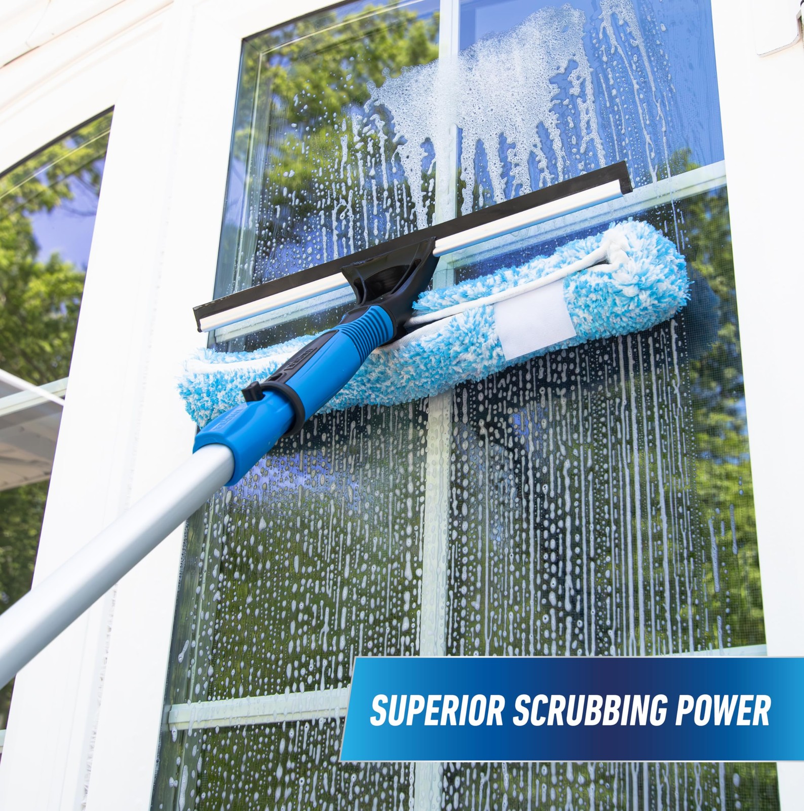 Professional 2-in-1 Squeegee and Scrubber, 14” Window Cleaning Tool and 8’ Co…