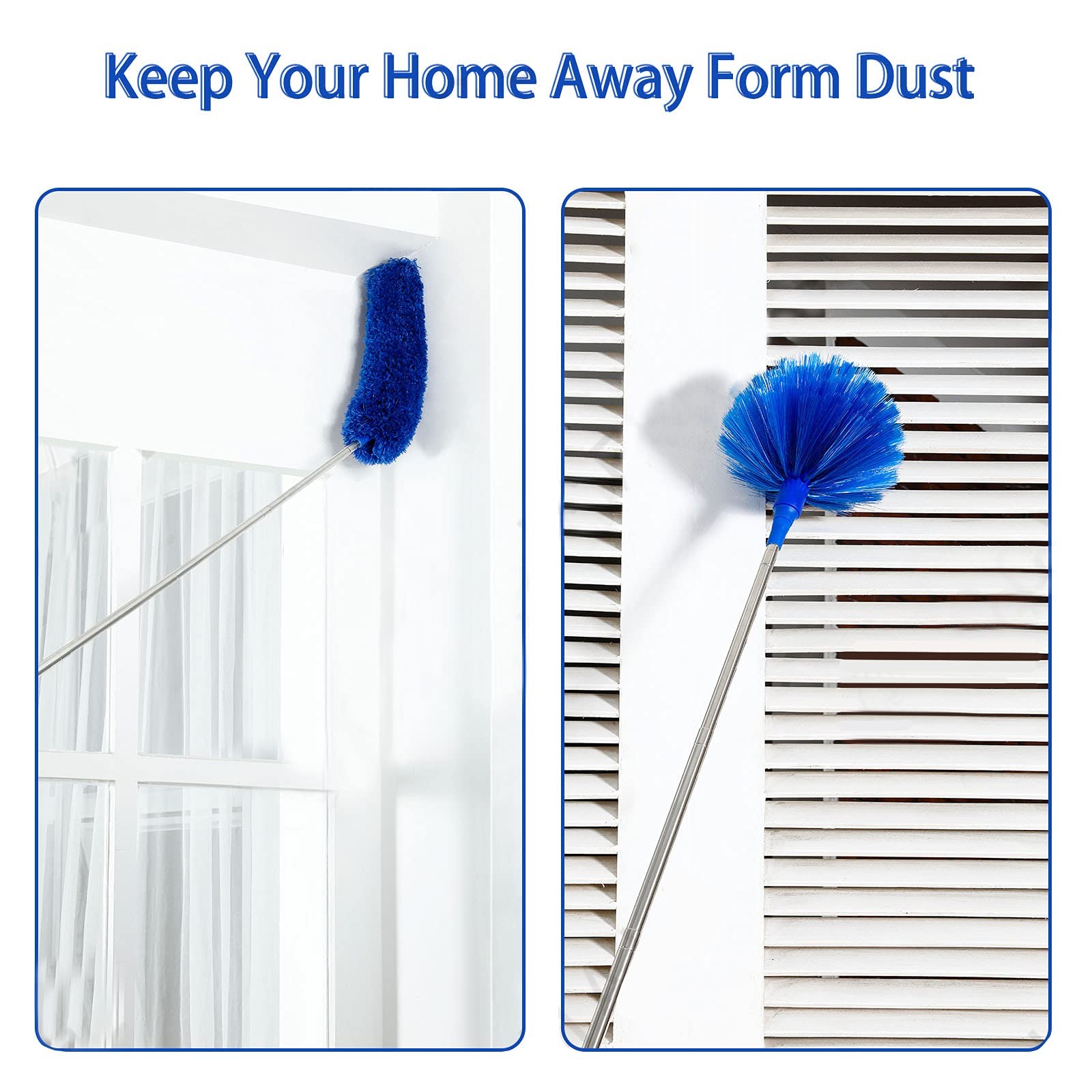 Duster, Microfiber Dusters with 2 Handle Sets, Durable 15-98.1 Inches Long Te…