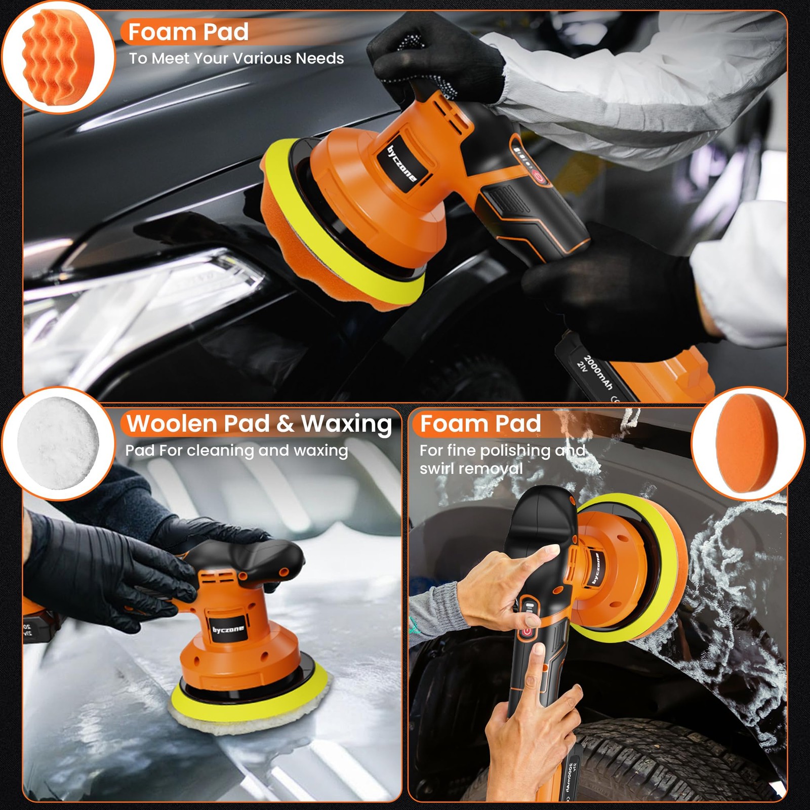 Cordless Polisher Kit with 2x 2000mAh Batteries, 6Inch Waxer & 6 Attachments