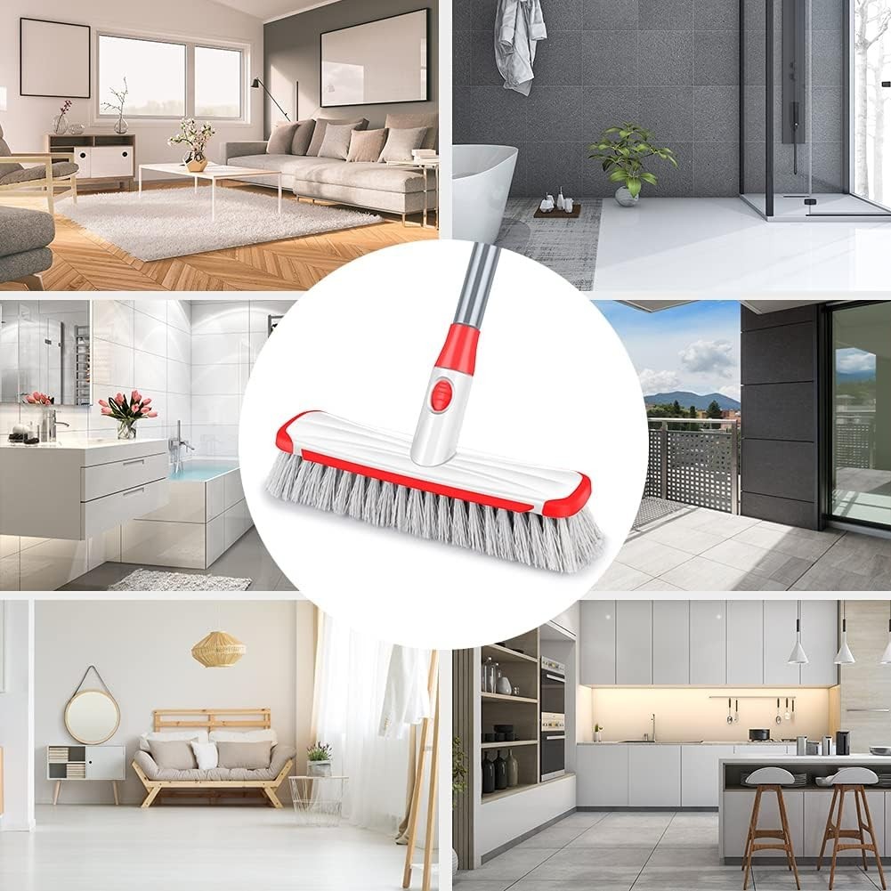 Floor Scrubber with Long Handle, 2 in 1 Scrubbing Brush Stiff Bristle Shower …