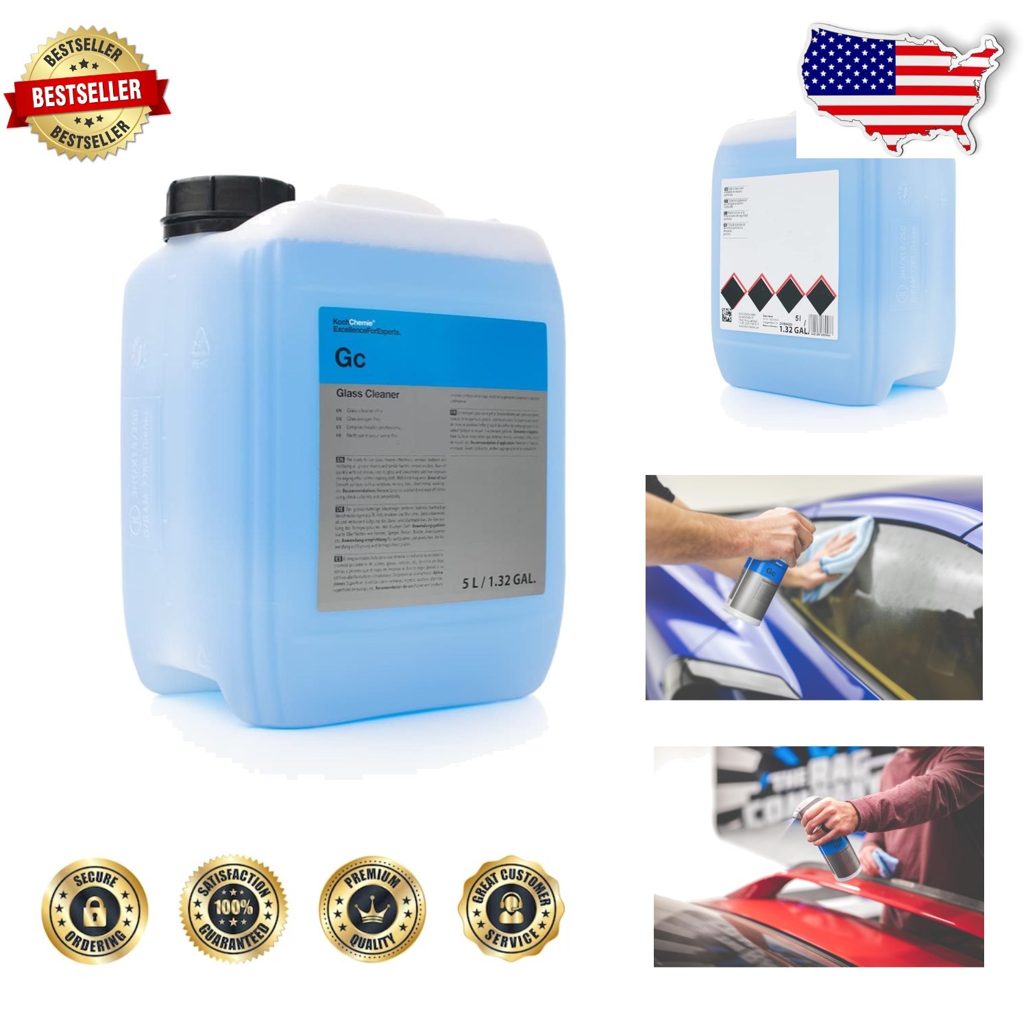 Pro Glass Cleaner 5L Streak-Free Formula – Removes Grease, Bugs, Oil