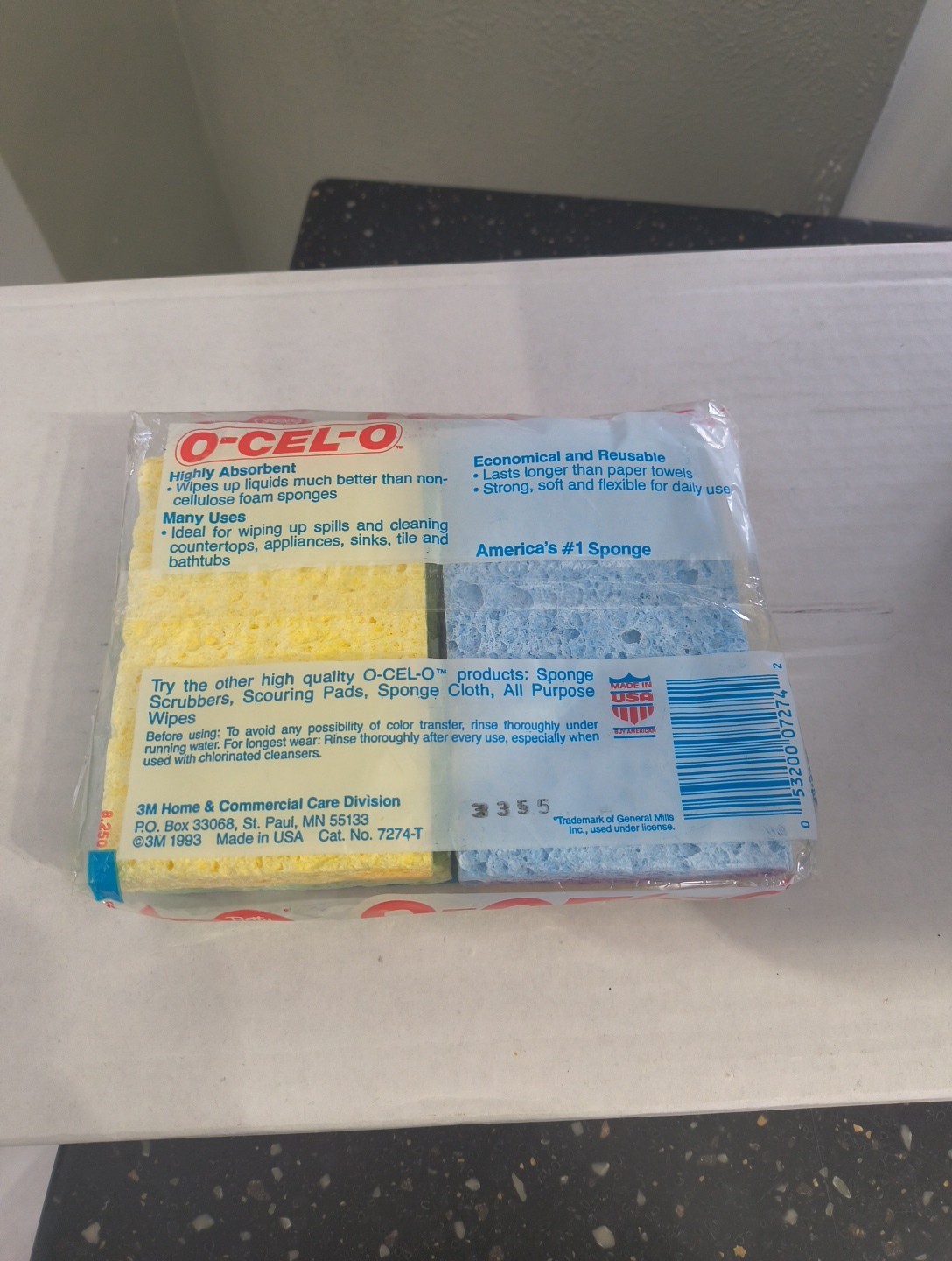 Vintage 1993 O-CEL-O Handy Sponges 3M USA Made (4) 4.7×3.0x0.6 Cellulose NOS
