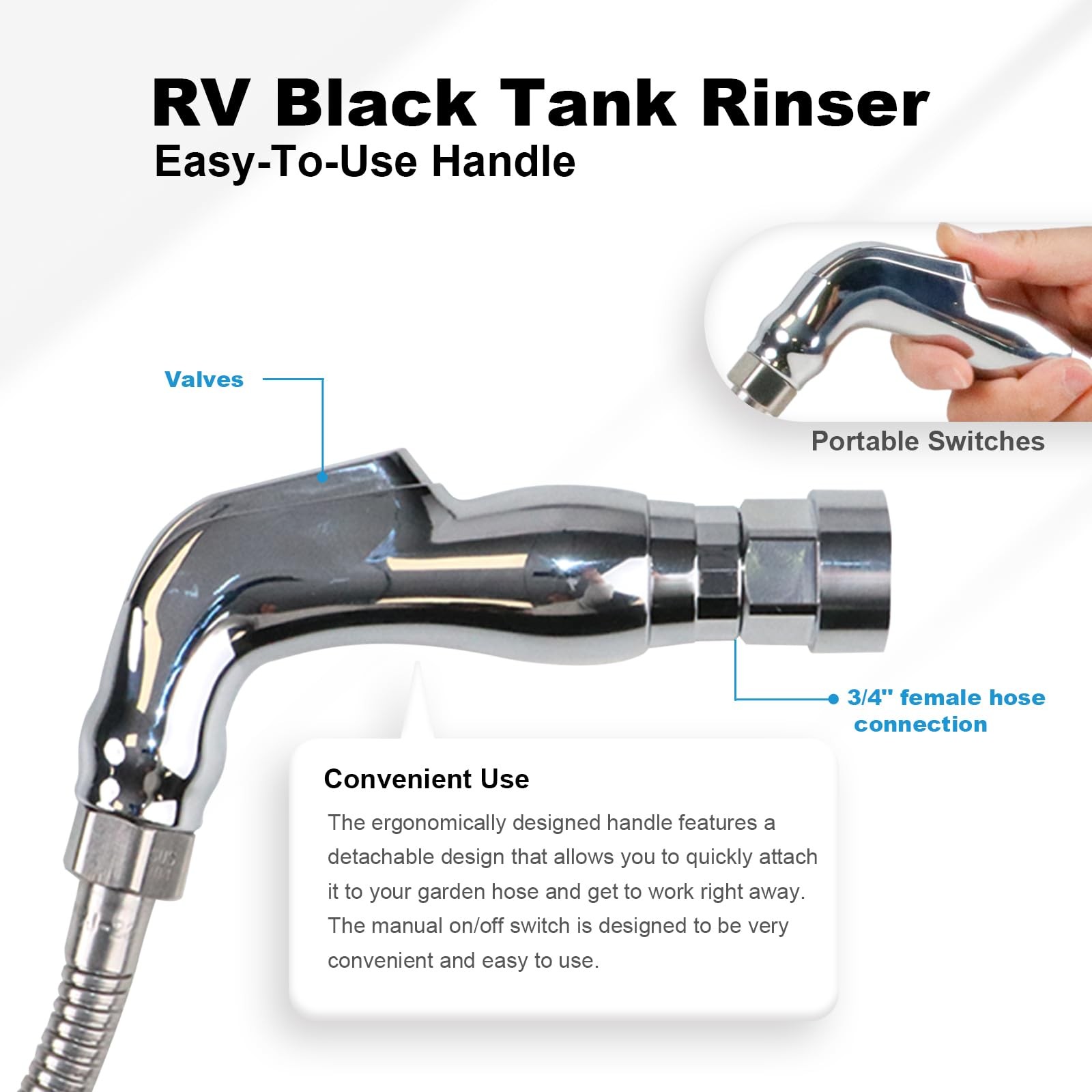RV Black Tank Flexible Swivel Stick Rinser 57 Inch, Stainless Steel Camping T…