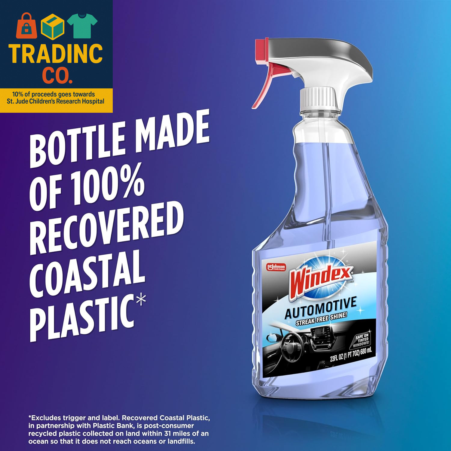 Automotive Car Window and Glass Cleaner, Streak-Free Shine for Car Glass Exterio