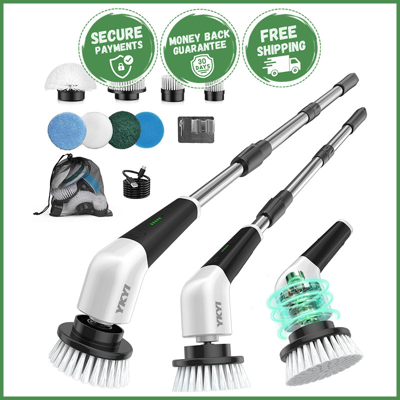 CORDLESS ELECTRIC SPIN SCRUBBER Rechargeable Power Tool 8 Cleaning Brush Heads