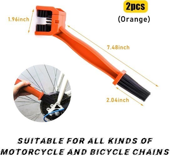 2 PCS Motorcycle Chain Brush, Bicycle Chain Cleaning Brush Tool, Color: Orange