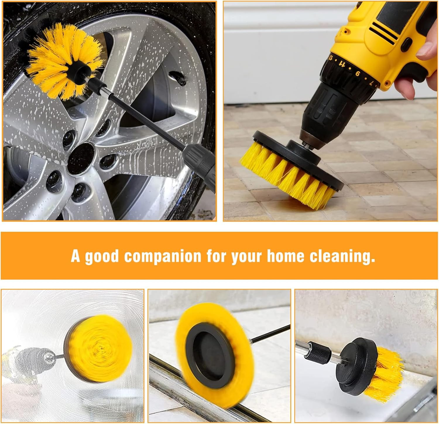 8 Pcs Drill Brush Attachment Set Power Cleaning Scrub Brush Kit with Extend Long