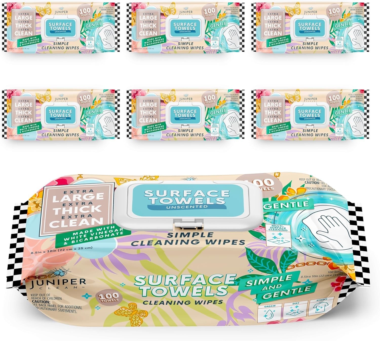 Juniper Clean Surface Wipes Bleach Free Unscented 100 ct, Pack of 6