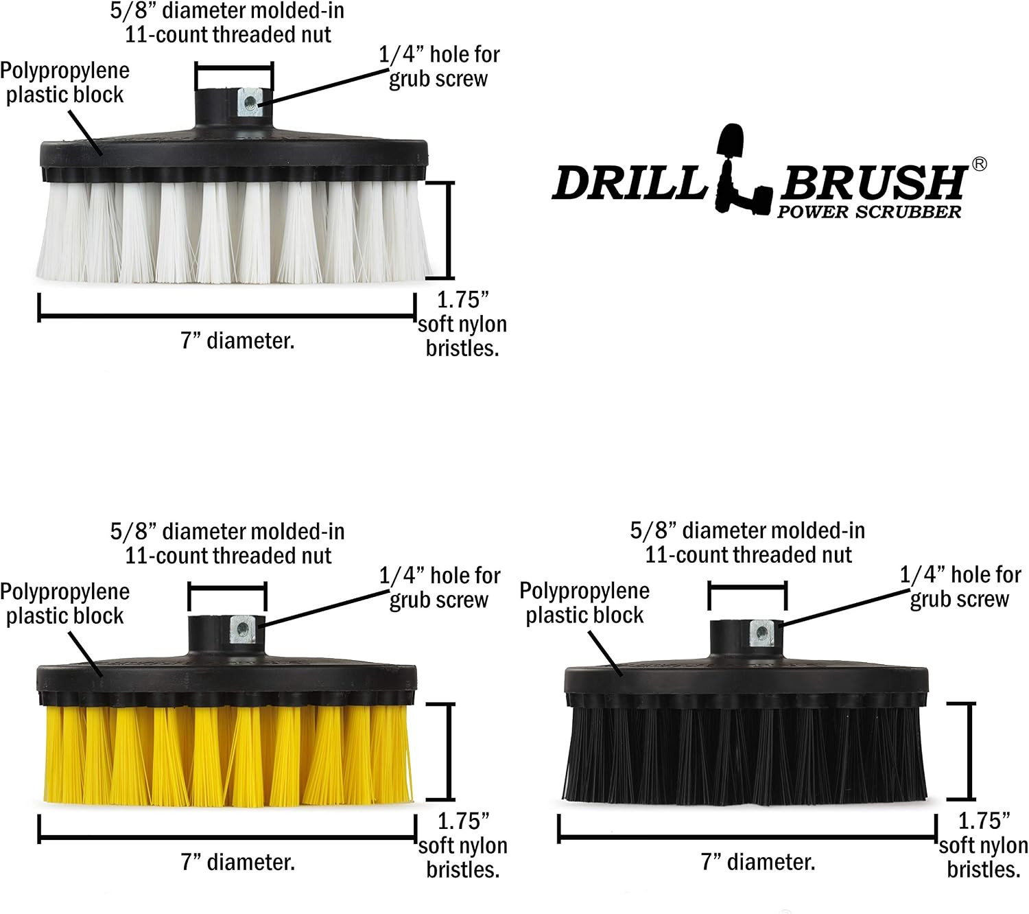 7 Inch Variety Cleaning Kit for Variable Speed Polisher – Big Cleaning Brushes