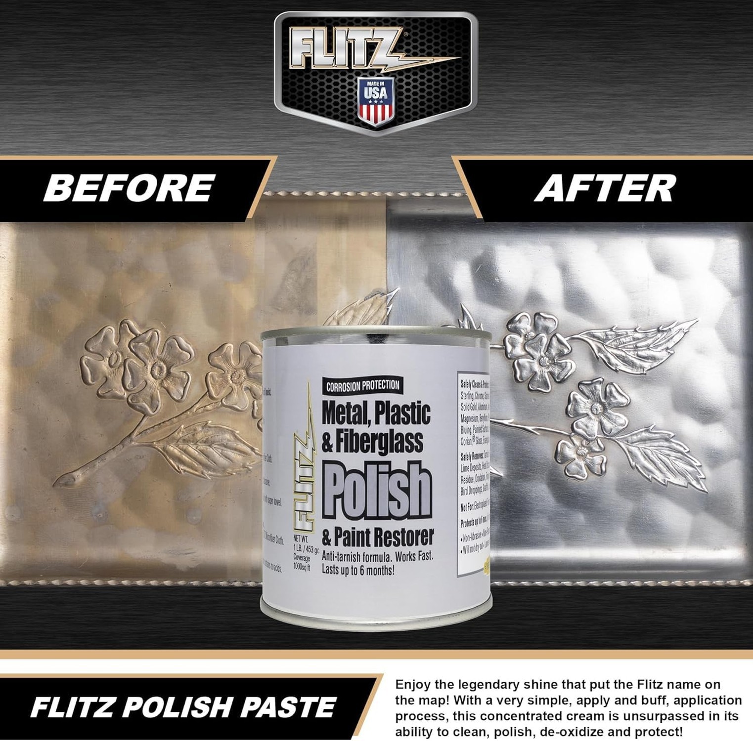 Flitz Metal Polish Paste – 1lb Can of USA-Made Polish for Solid Chrome, Stain…