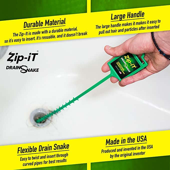 ZIP IT DRAIN CLEANER, 1-Pack Plastic Drain Stick Hair Clog Remover, drain snake