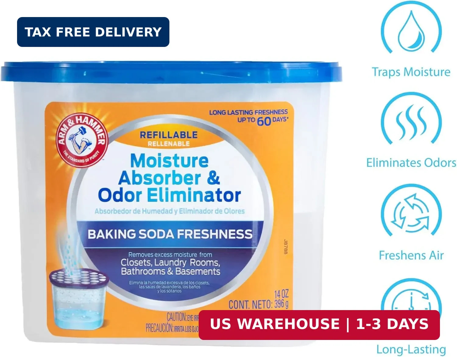 Arm & Hammer Fragrance Free Refillable Moisture Absorber and Odor Eliminator 14