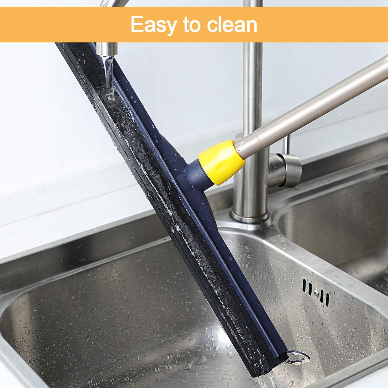 Floor Squeegee Scrubber with Telescopic Pole for Garage, Bathroom, Tile Cleaning
