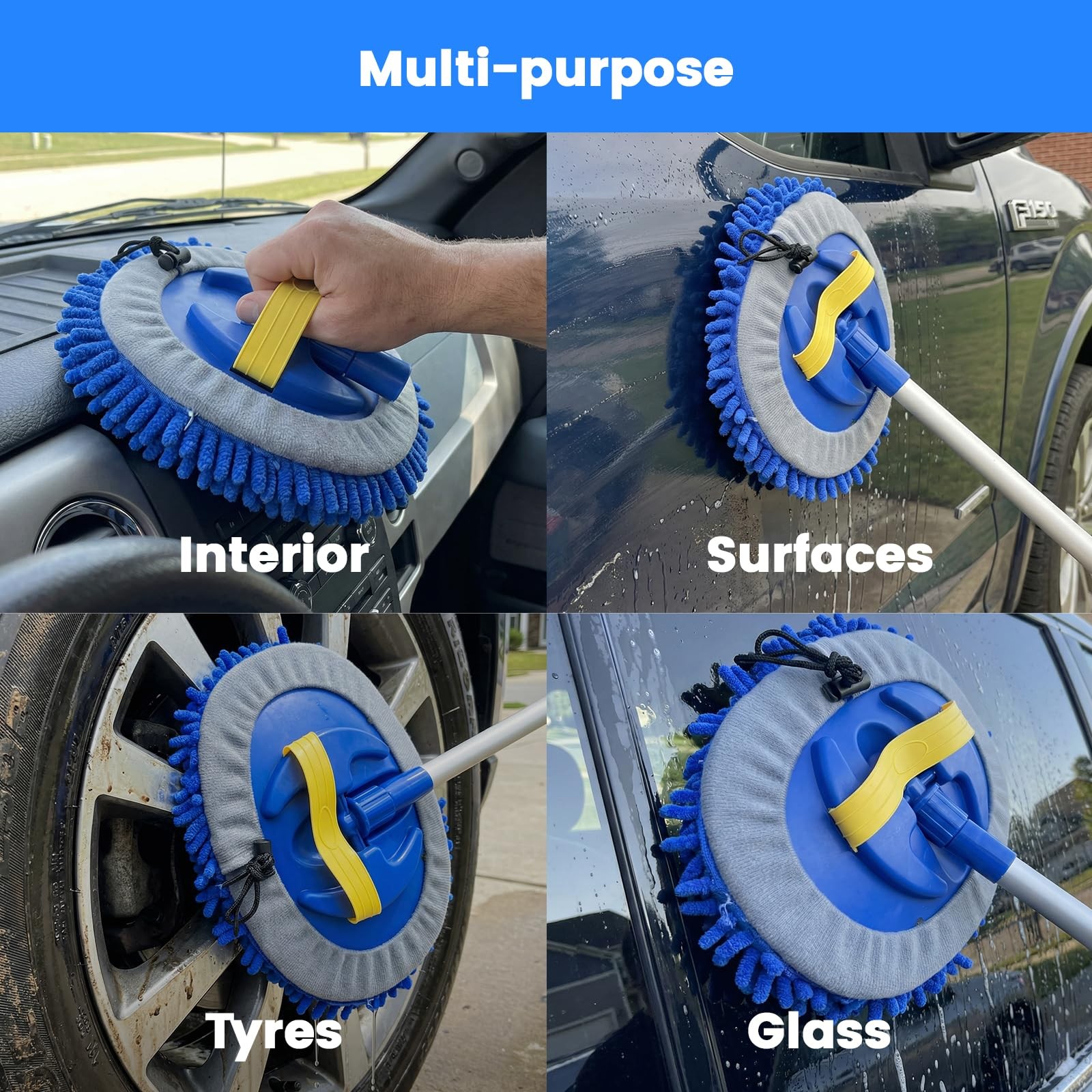 41″Car Cleaning Brush with Telescopic Handle Aluminum Alloy Long Rod Chenille