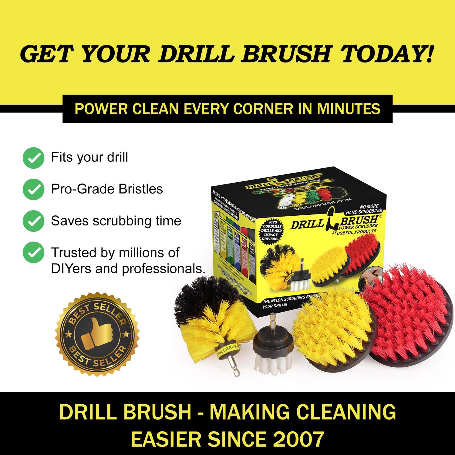 Drillbrush 5 in. W Soft/Medium Bristle Metal Handle Drill Brush Set