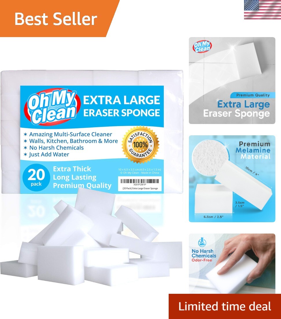 20 Pack Extra Large Melamine Eraser Sponges – Thick, Long Lasting Cleaning Power