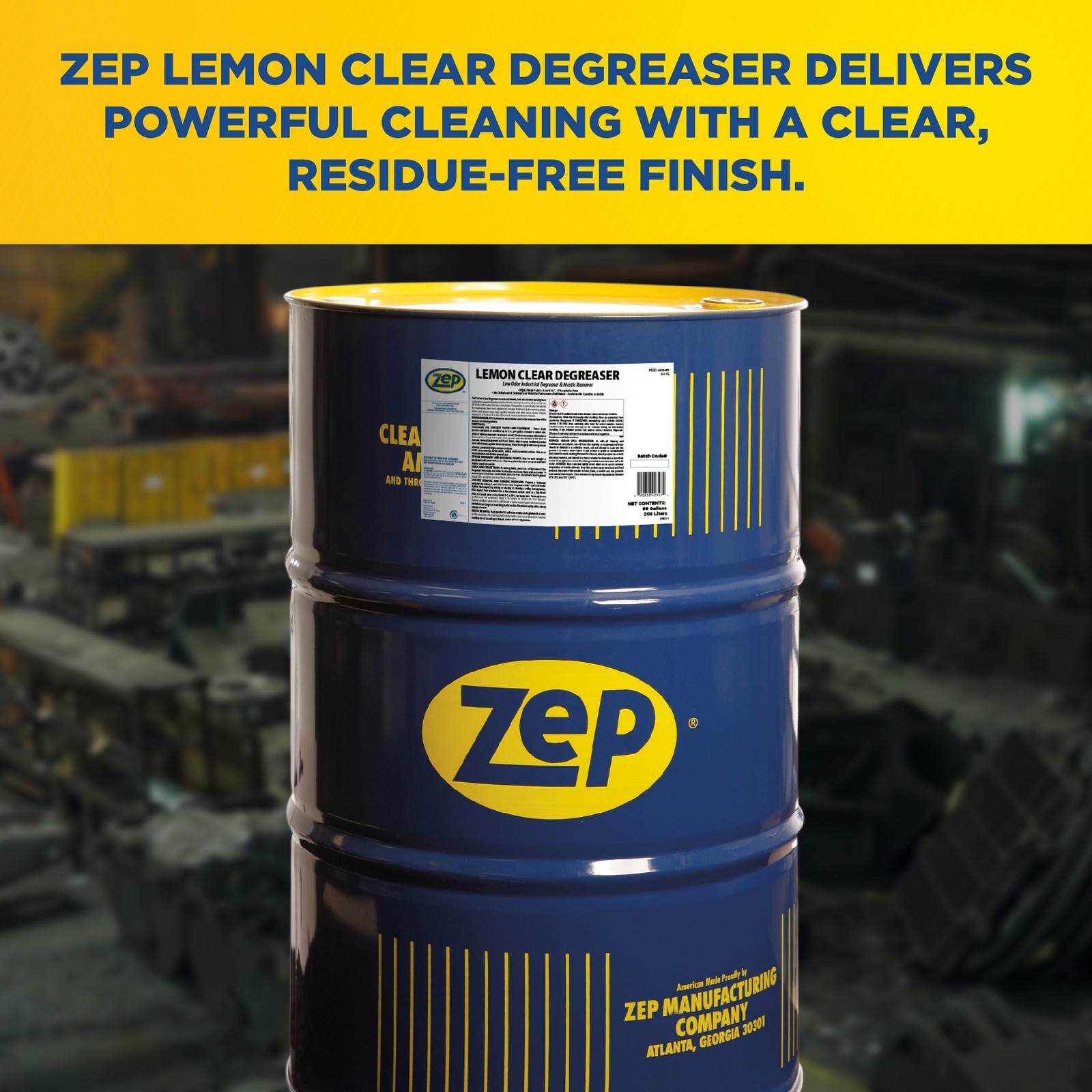 Zep Lemon Clear Degreaser – 55 Gallon (1 Unit) 423485 – Low Odor, Industrial