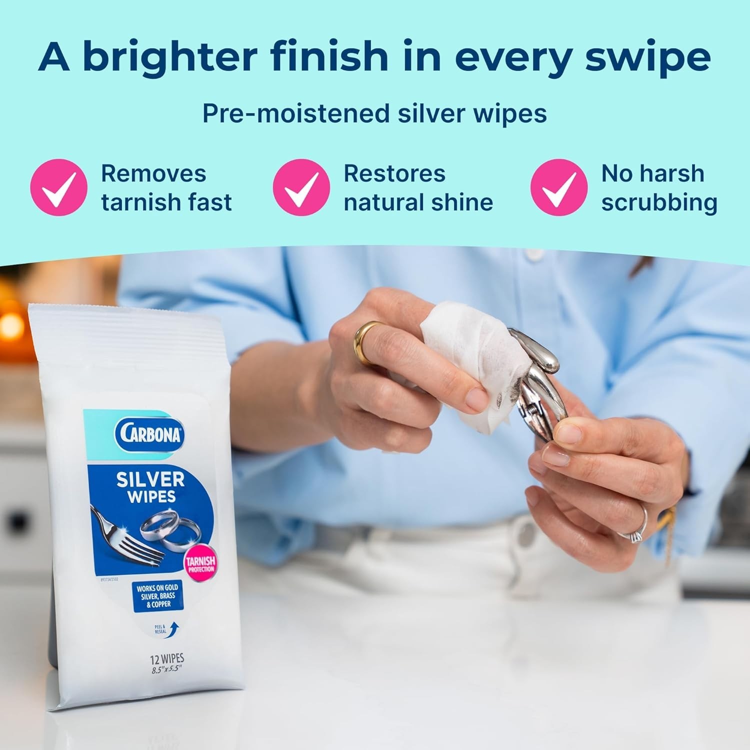 Versatile Silver Wipes – 12 Count Pack for Polishing Brass, Copper & More