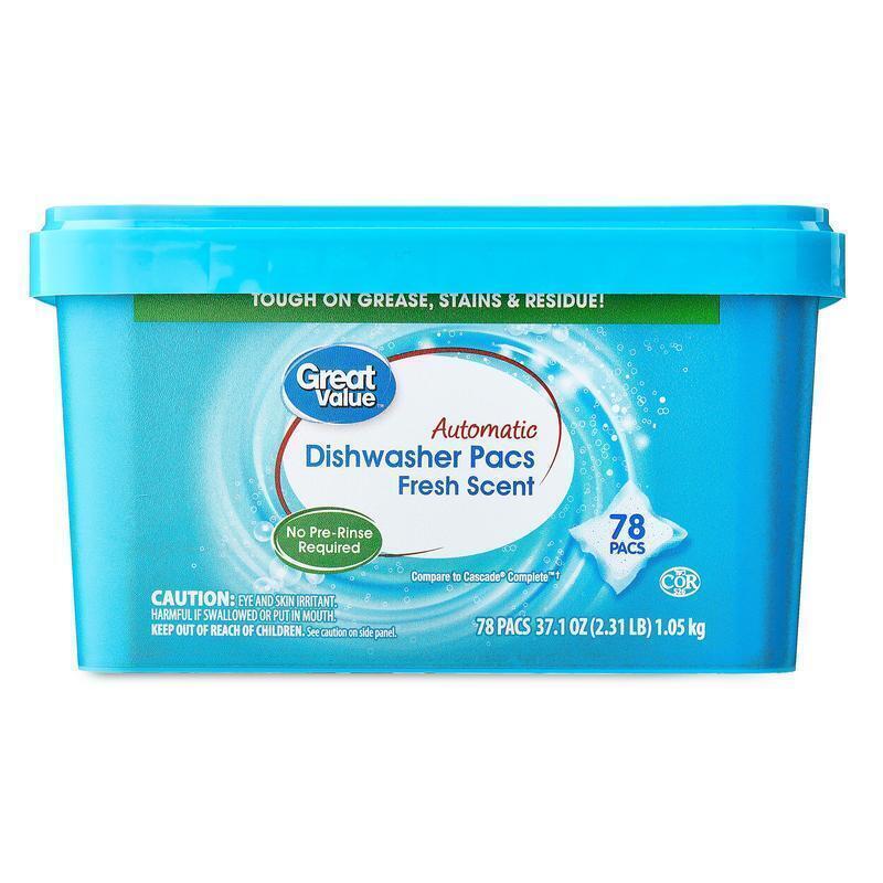 Automatic Dishwasher Pacs 78 Count Tough on Grease Stains Enzymes No Pre-Rinse