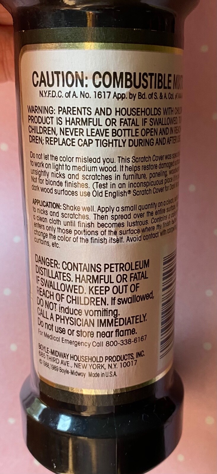 Vintage Old English Scratch Cover For Light To Medium Woods 8 oz Pink Lid HTF