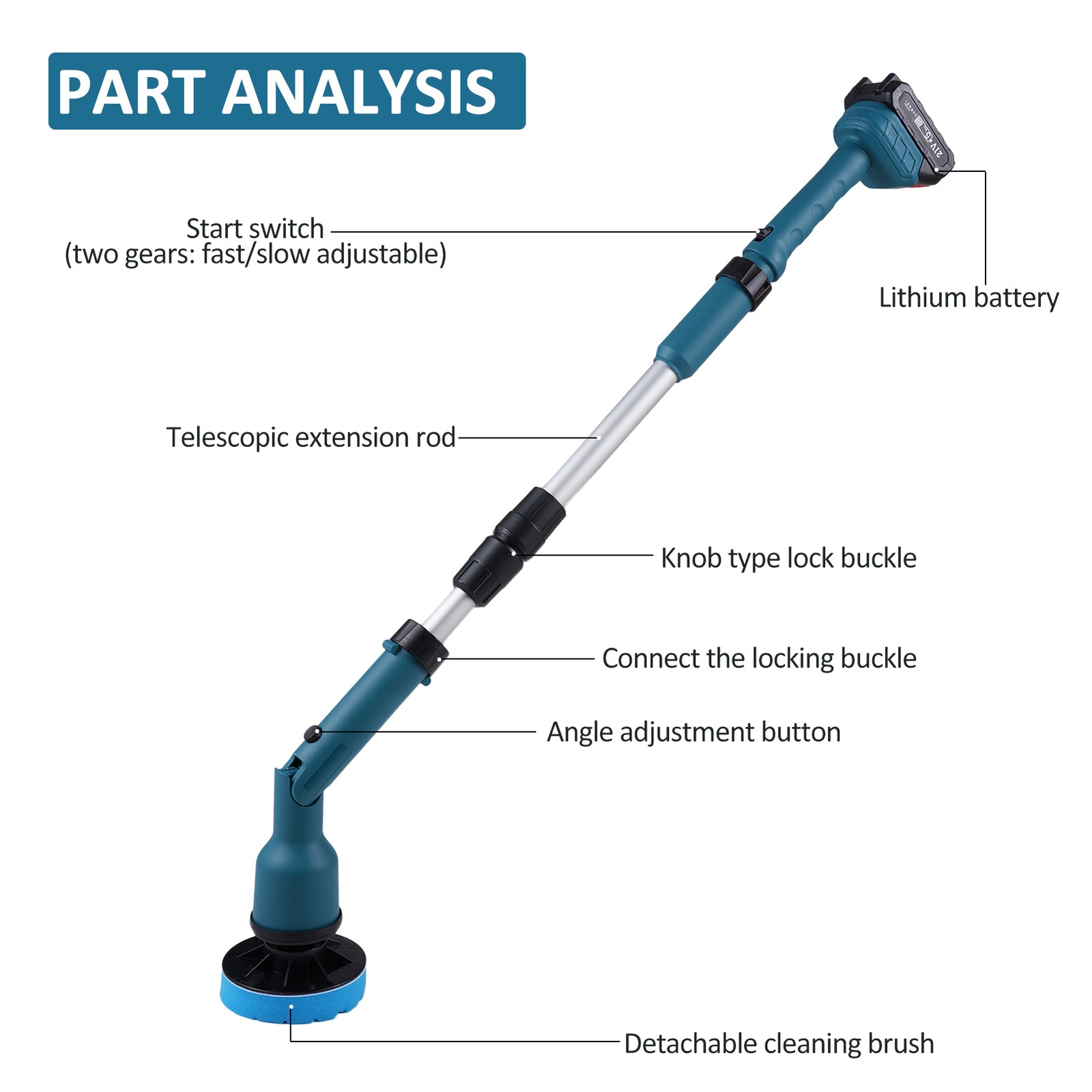 21V Electric Scrubber Multi-Function Lithium Retractable Cleaning YNTH