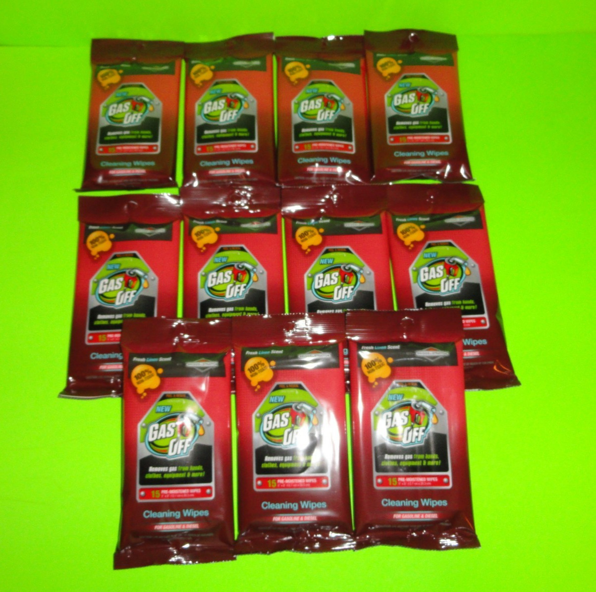 11x 15 Pk= 165 Briggs & Stratton Gas Off Hand/Surface Cleaning Wipes Linen Scent
