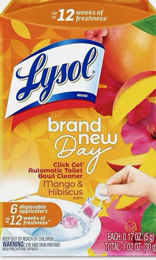 Lysol Click Gel Toilet Bowl Cleaner Mango & Hibiscus, Touch-Free, 6 Pack 1.02 oz