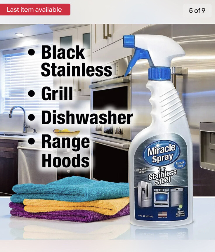 Miracle Brand STAINLESS STEEL APPLIANCE RANGE Cleaner Degreaser 16oz Lime Spray