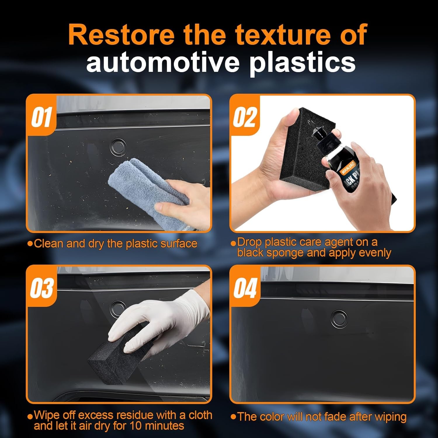 100ML Car Plastic Restorer Black, Black Trim Restorer Automotive with Sponge, Re